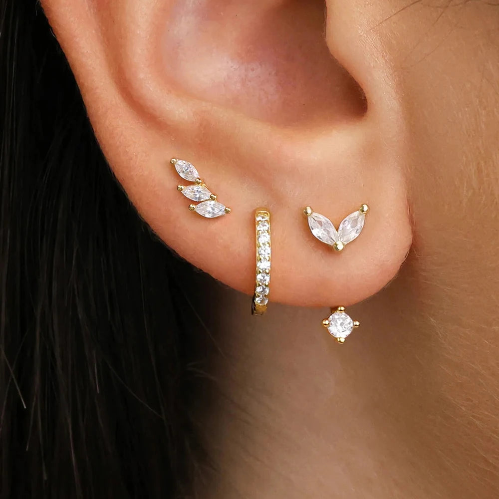 3 pairs zircon little huggies hoop earrings set for women, stainless steel cartilage piercing jewelry