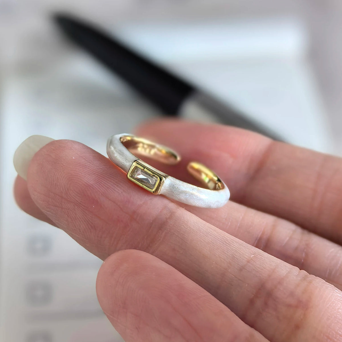 925 Sterling Silver Open Finger Ring Golden Enamel Donut Dazzling Geometric Punk For Women Jewelry Gift Dropship Wholesale