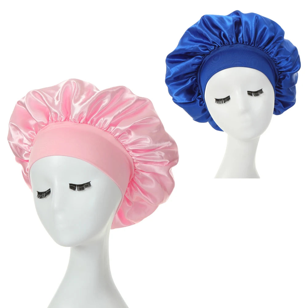 Two-pack wide brim satin bonnets with elastic band for women by HSF Marketplace