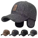 Men's winter fleece-lined baseball cap with ear flaps, thick windproof design for outdoor travel and casual wear