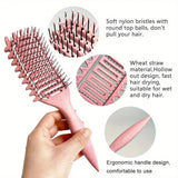 Hollow boar bristle curling and detangling hair styling brush by HSF Marketplace with comb design for shaping and defining curls.