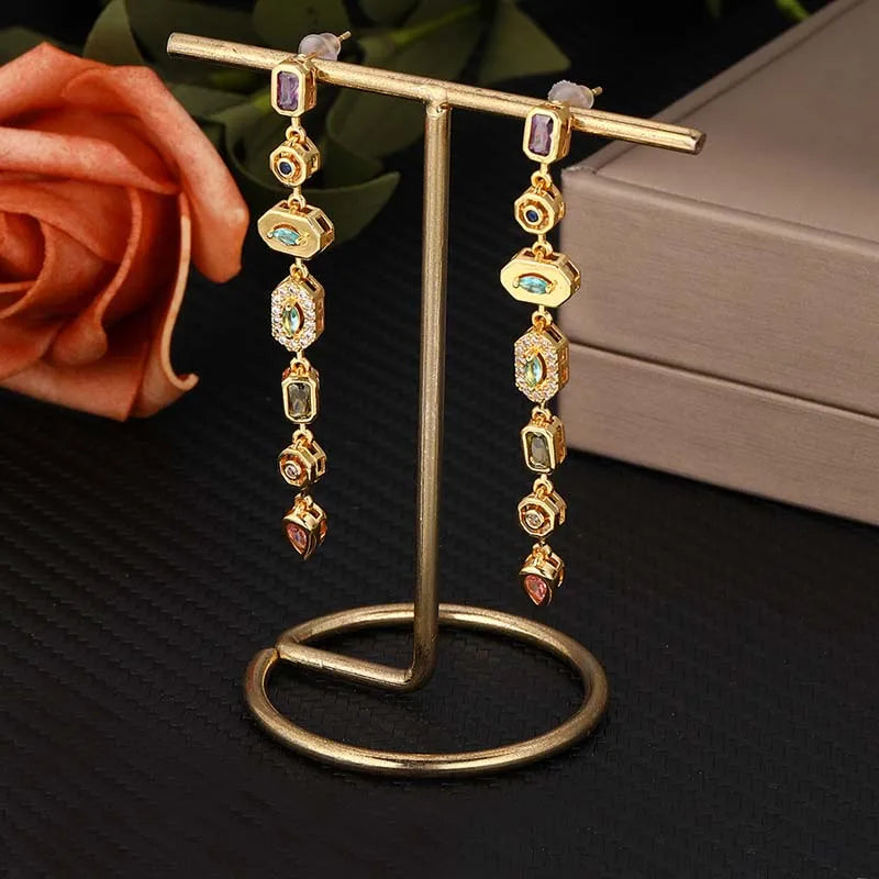 Colorful zircon water drop long tassel earrings for women by HSF Marketplace