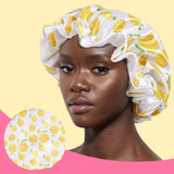 1 Piece Satin Silk Sleep Cap with Fruit Animal Print Double Layer Comfortable for Daily Use