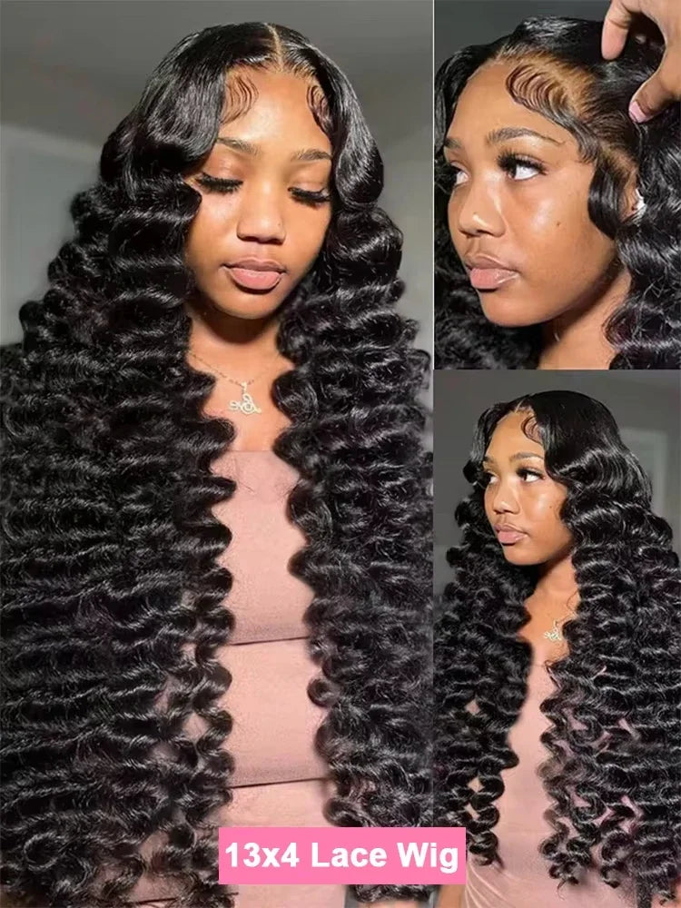 40 Inch Deep Wave Frontal Human Hair Wig 13x6 13x4 HD Transparent Lace Wigs For Women 220 Density Pre Plucked Curly Front Wigs