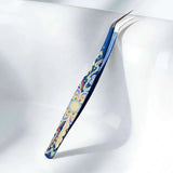High precision stainless steel eyelash extension tweezers by Sticker Therapy, close-up view