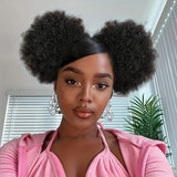 Afro puff drawstring ponytail addition with voluminous kinky curly human hair for women updo bun