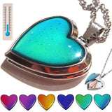 Color changing heart-shaped mood necklace with stainless steel love-shaped photo pendant, showcasing temperature-sensitive jewelry.