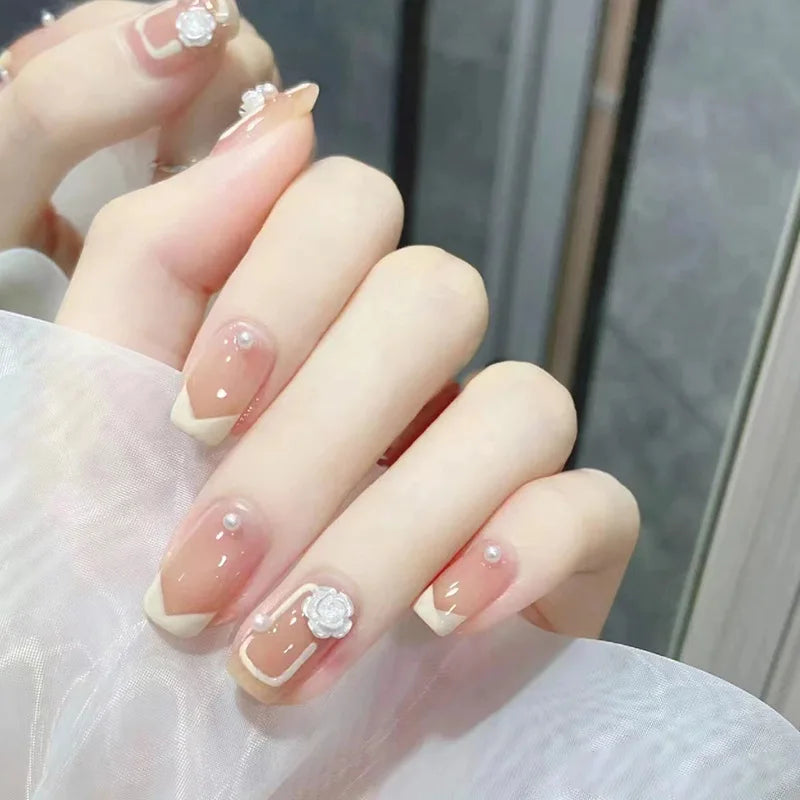 24-piece blush pink glitter diamond cat eye coffin press-on false nails by HSF Marketplace