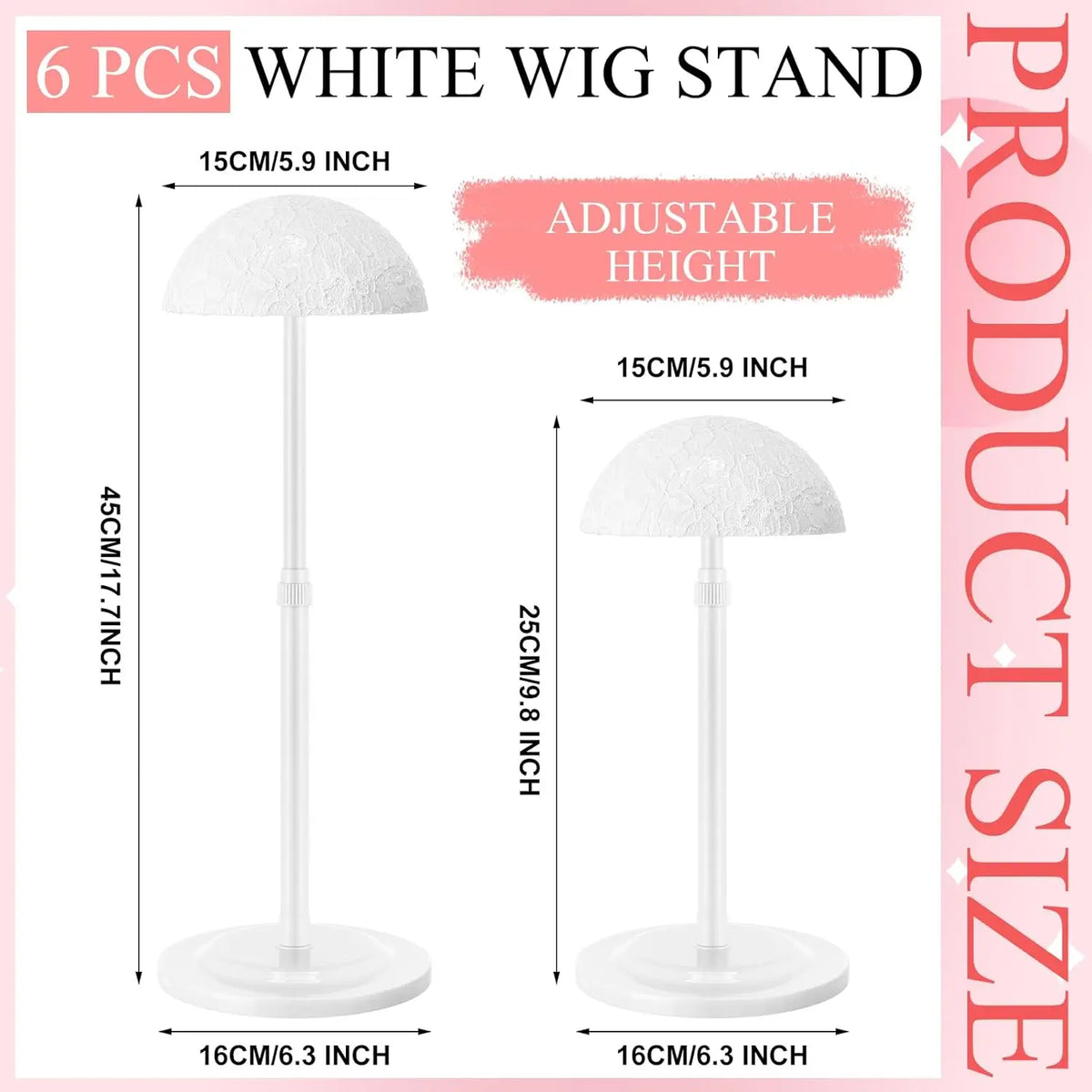1PC Wig Stand Adjustable Height Portable Wig Holder Stands Non-Slip Wig Head Holders Sturdy Plastic Wig Head Stand