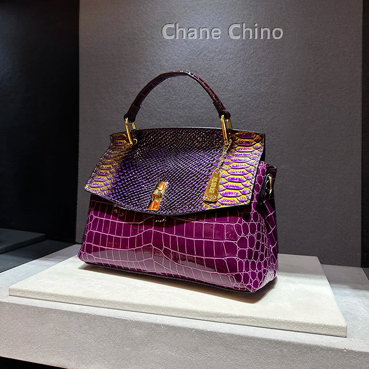 Luxury HSF Marketplace crocodile print leather handbag for women, stylish crossbody purse with high-quality craftsmanship.
