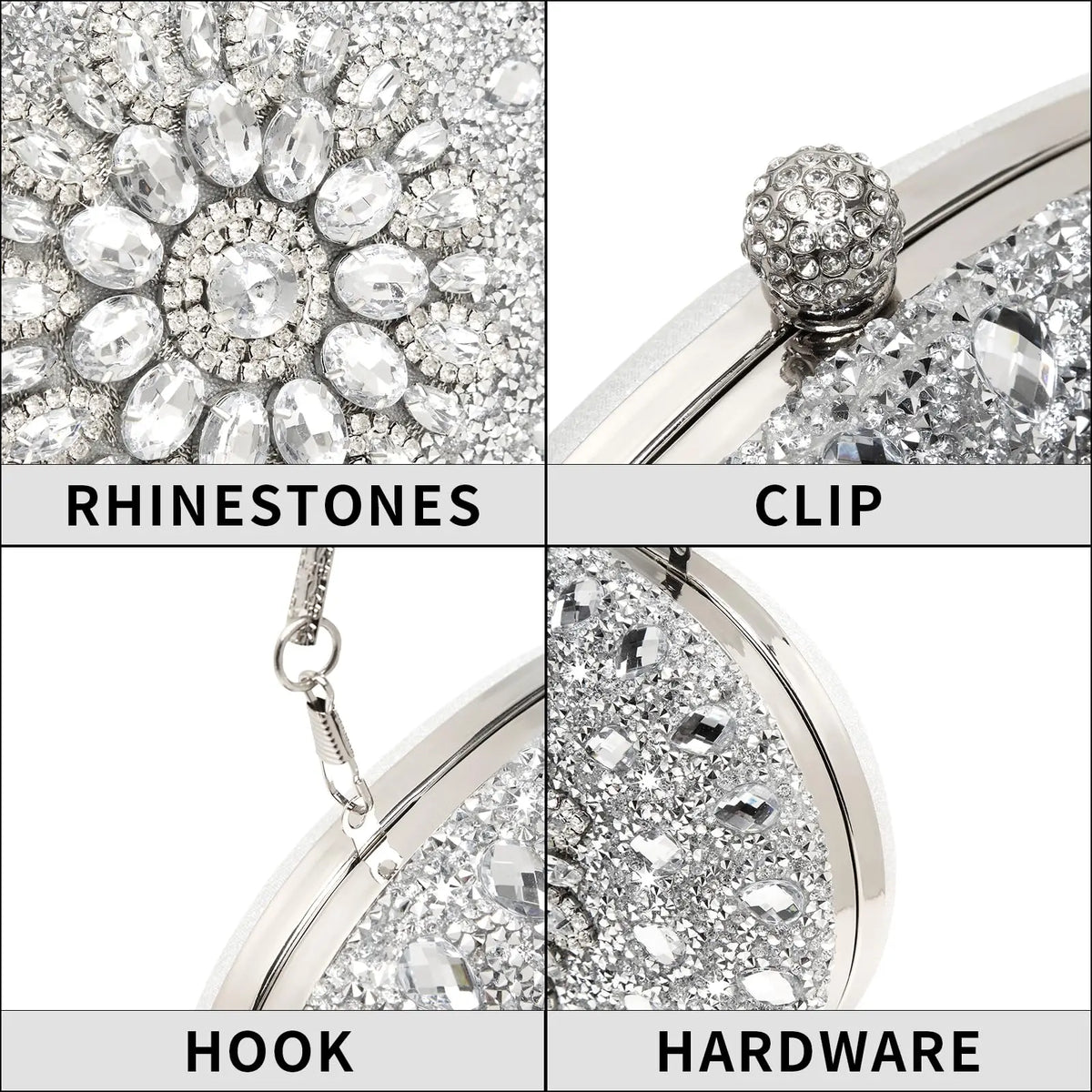 Sparkly rhinestone clutch purse for women, luxury evening bag from HSF Marketplace, with a sleek, elegant design for special occasions.