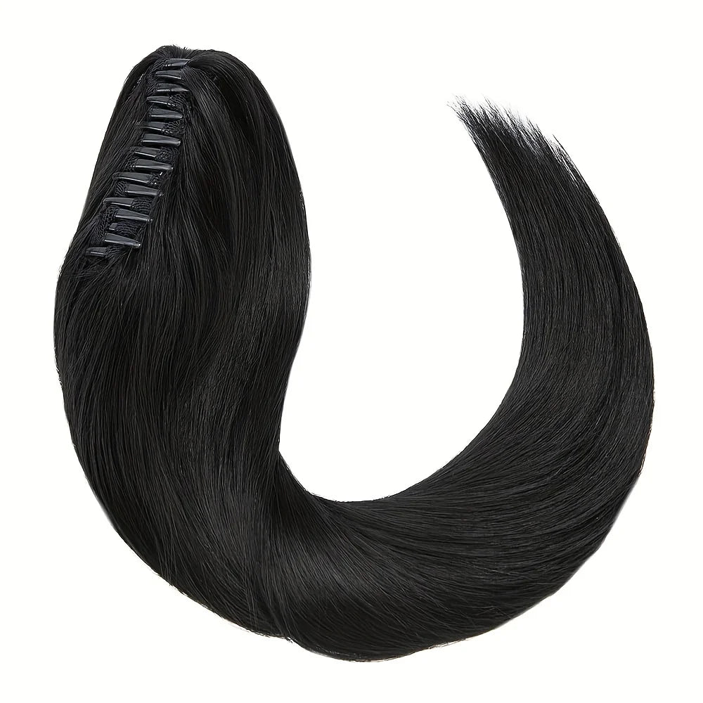 Straight human hair claw clip ponytail extension, 100% Remy hair, 10–30 inch wave ponytail in brown