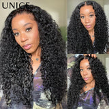 UNice Bye-Bye Knots 7x5 Lace Water Wave Curly Wig With Drawstring Pre Cut Pre Bleached Glueless Wig Human Hair Ready To Wear