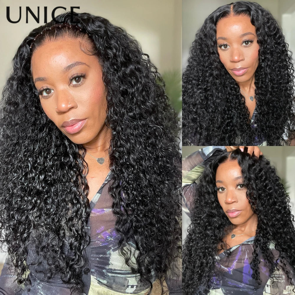 UNice Bye-Bye Knots 7x5 Lace Water Wave Curly Wig With Drawstring Pre Cut Pre Bleached Glueless Wig Human Hair Ready To Wear