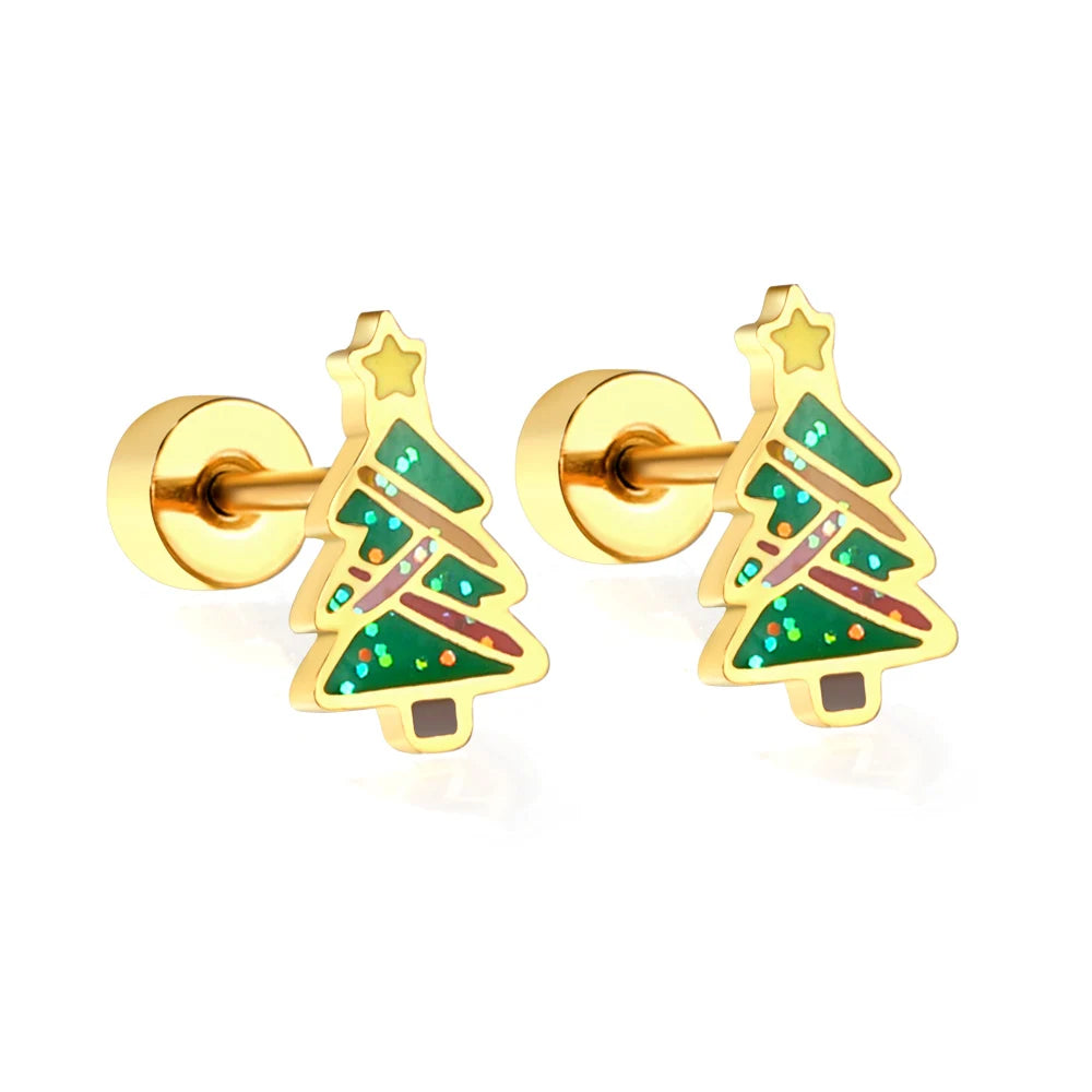 Stainless steel Christmas tree, deer head and snowman stud earrings by HSF Marketplace