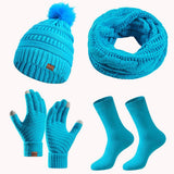 Women's winter hat scarf gloves set with faux fur ball by HSF Marketplace