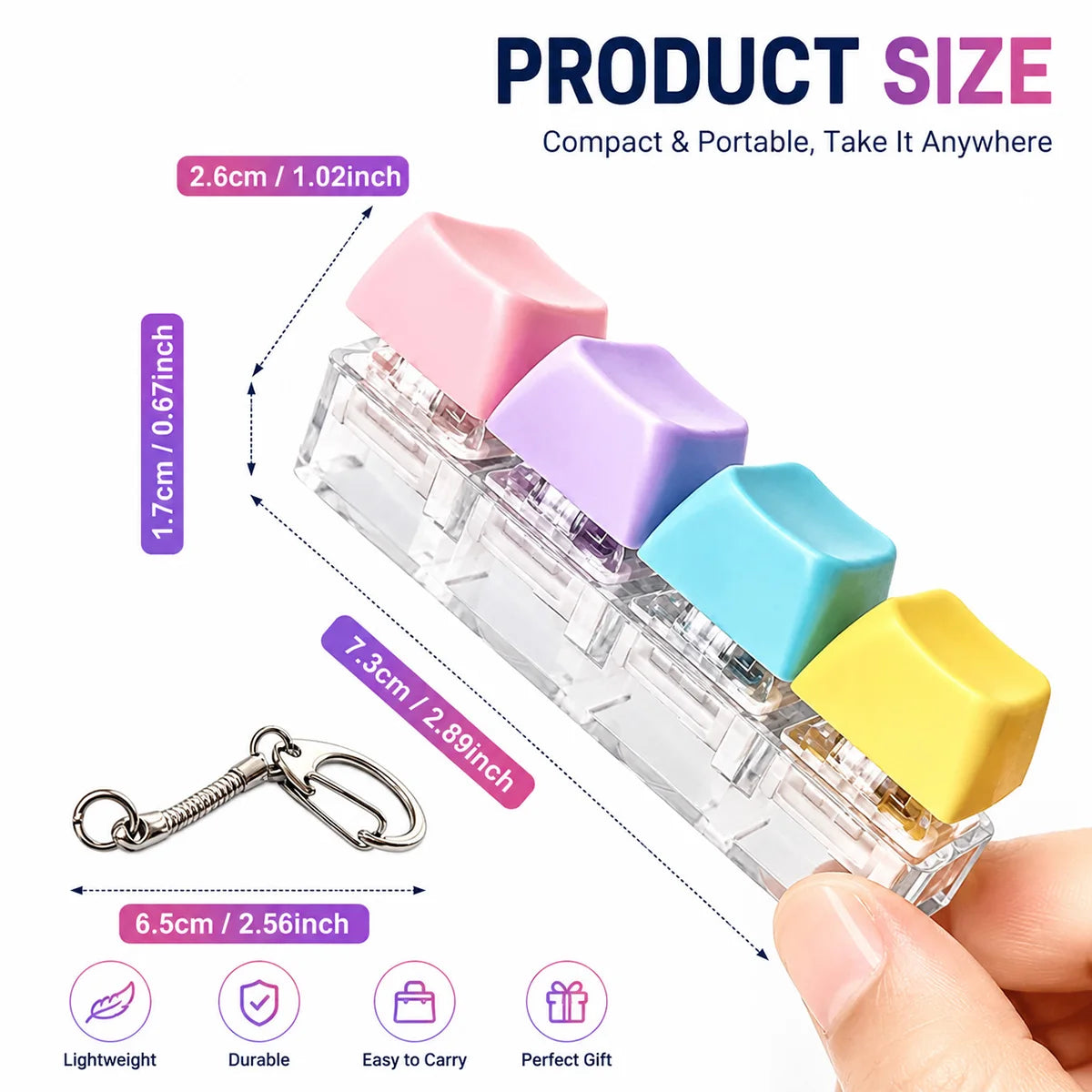 HSF Marketplace crystal clicker keyboard keychain fidget toy, sensory stress relief toy with colorful keys for kids and adults.