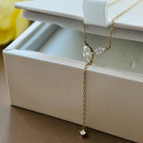 Marquise cut moissanite lariat pendant necklace in S925 silver with 4cttw lab diamond, Y-style long tassel chain for women.