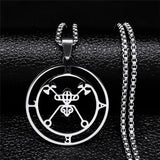 Stainless steel Satan necklace featuring Baphomet and Sigil de Lucifer design with chain, jewelry by HSF Marketplace