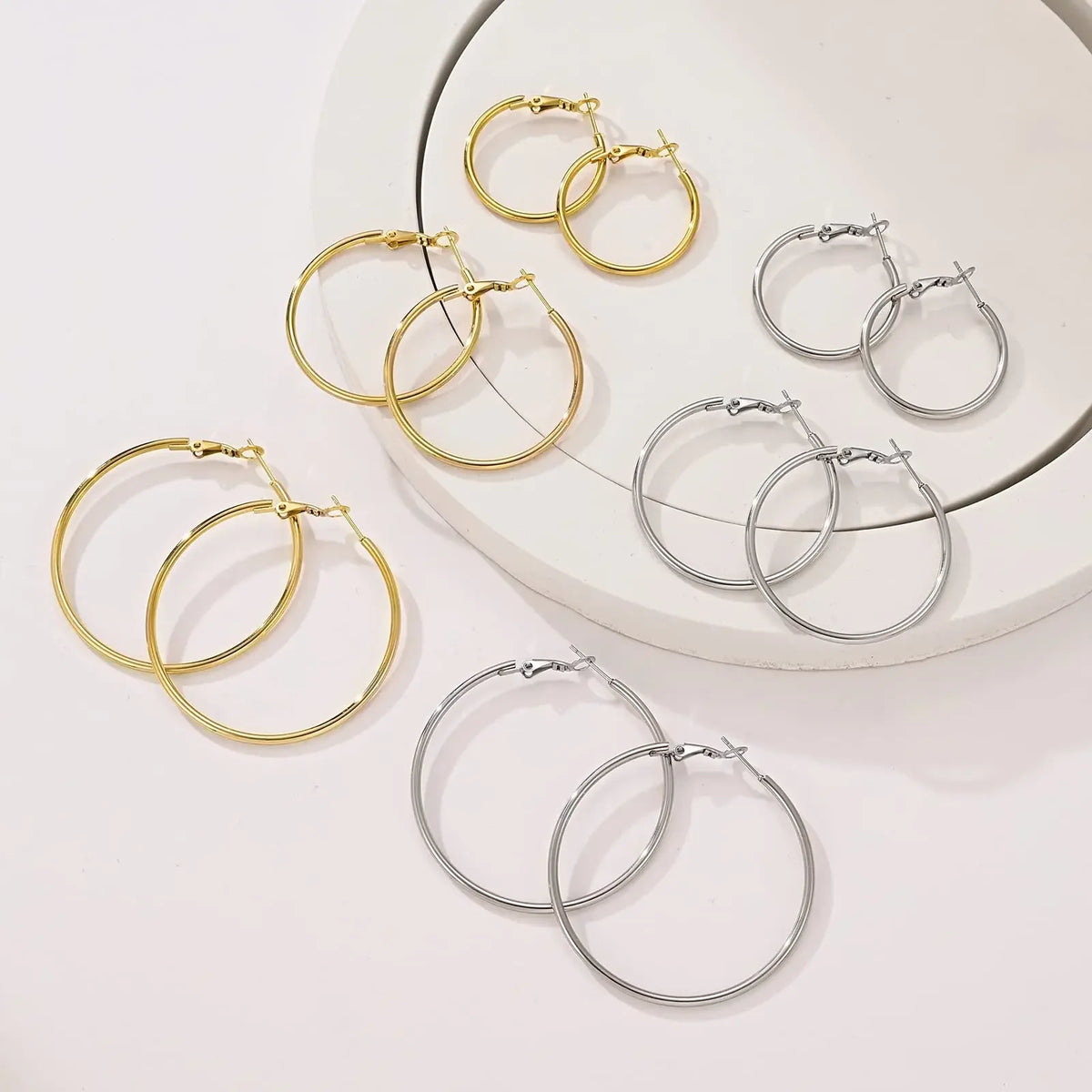 Gold metal hoop earrings set for women, stylish lightweight jewelry by HSF Marketplace