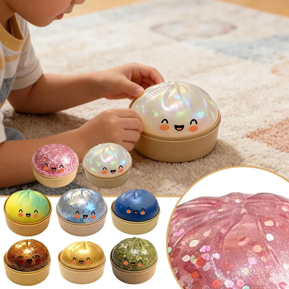 Cute Crystal Steamer Dumpling Bun Slow Rising Squishy Stress Ball Pinch Simulation Steamed Bread Fidget squeeze Toy Relax Gift