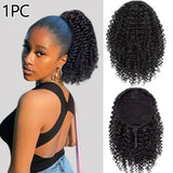 HSF Marketplace Brazilian Remy human hair kinky curly drawstring clip-in ponytail extension