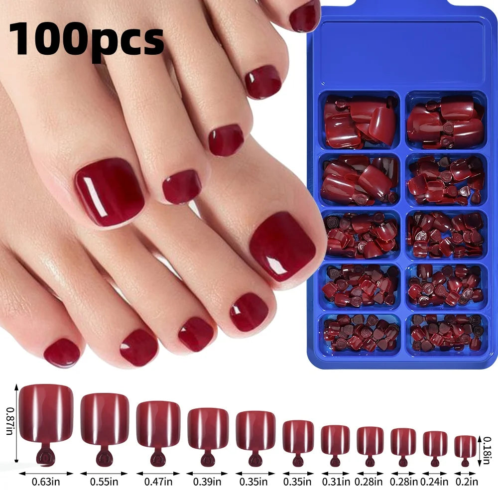 120-piece pink French tip press-on toenails, square short false toe nails with glossy finish by HSF Marketplace