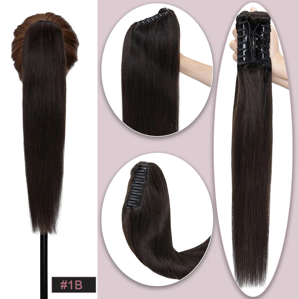 SEGO claw clip straight human hair ponytail extension in blonde brown shades, 105g-120g