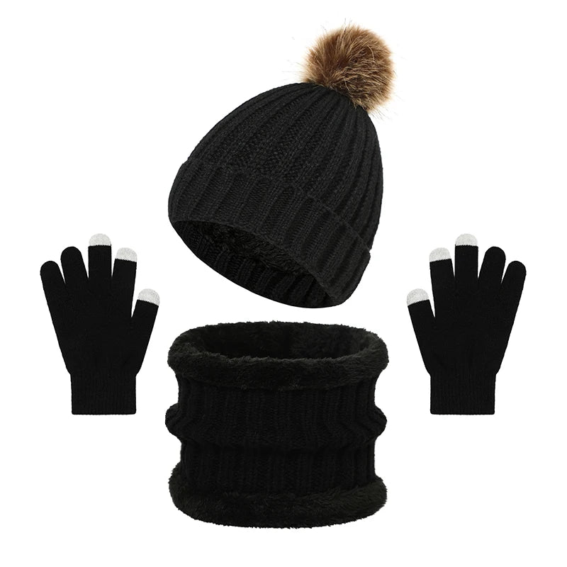 Women’s knitted winter hat, scarf, and gloves set for outdoor wear by HSF Marketplace