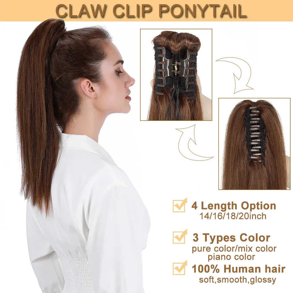 S-noilite human hair ponytail extension with claw clip in natural black, blonde, and brown tones