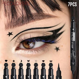 HSF Marketplace 7-piece waterproof liquid eyeliner set with moon, star, and heart stamp shapes for quick-dry eye makeup.