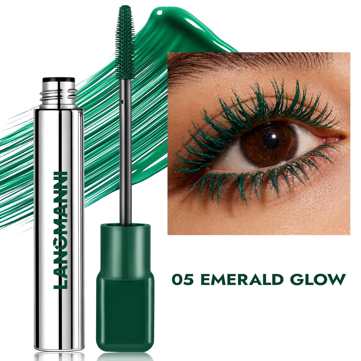 Eight-color waterproof mascara set for thick, curling, natural-looking eyelashes in green, blue, white, pink, and black