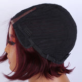 HSF Marketplace 99J burgundy short bob human hair wig with side part, straight style, glueless wear, natural look