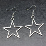 Vintage hollow star pendant earrings in antique silver for women by HSF Marketplace