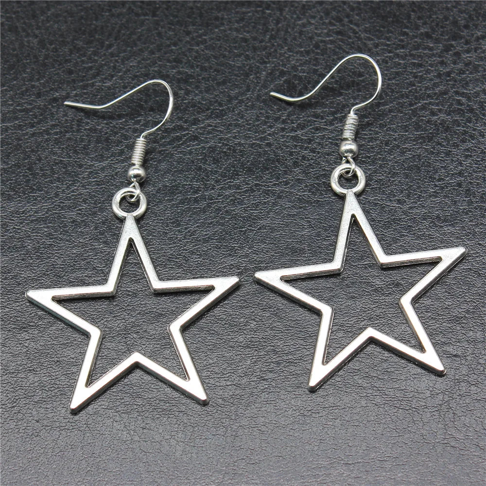 Vintage hollow star pendant earrings in antique silver for women by HSF Marketplace