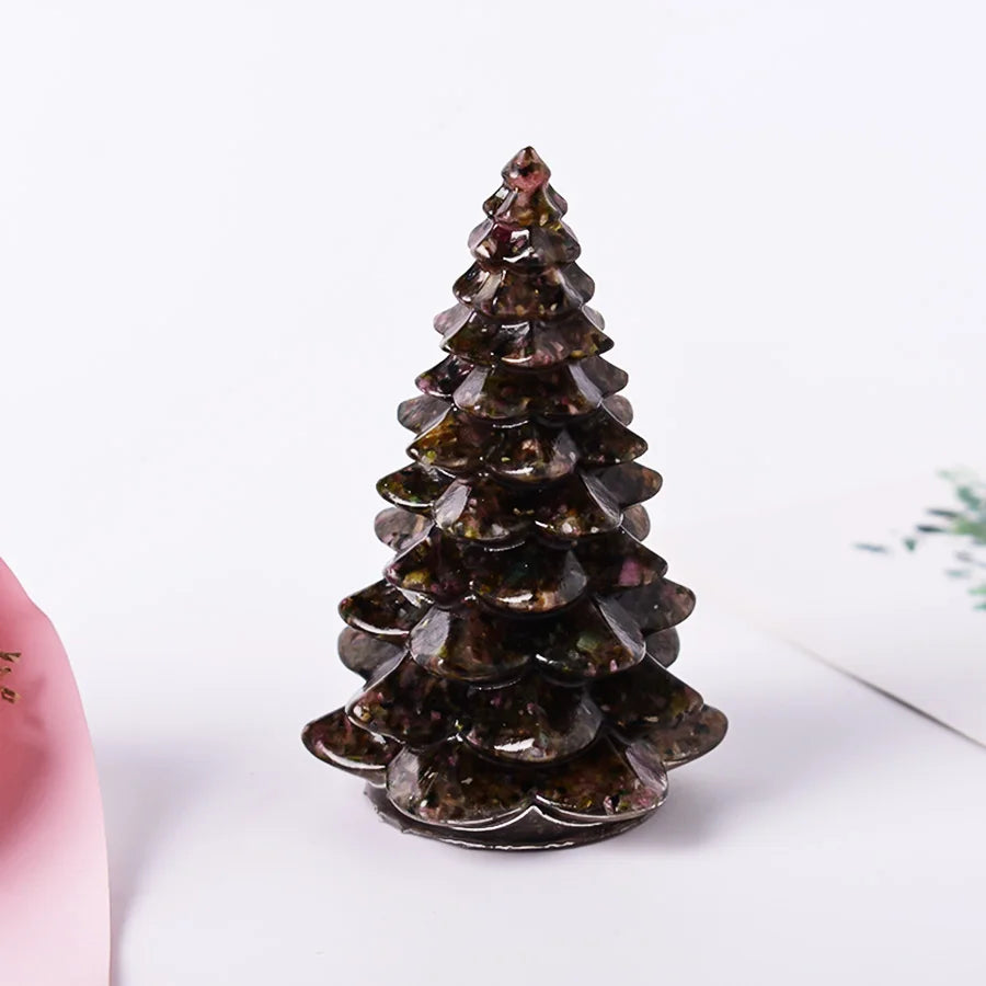 Christmas Trees Resin Natural Stone Amethyst Rose Quartz Luck Tree Handmade Ornaments Silicone Home Decoration Holiday Gift