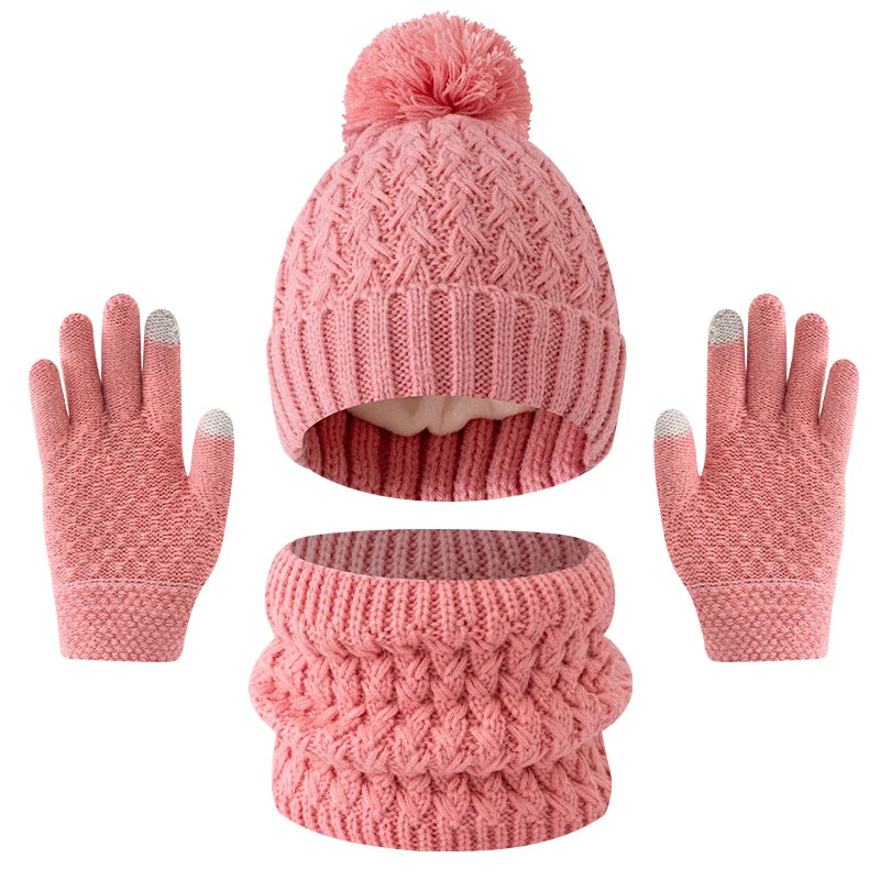 Kids' solid color fleece hat, scarf and gloves winter set by HSF Marketplace