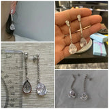 Huitan long hanging earrings with AAA pear-cut cubic zirconia, elegant drop jewelry design