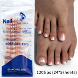HSF Marketplace pink French tip press-on toenails, square short glossy false nails set, 120-piece box