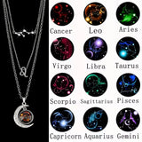 Set of three zodiac moon glow pendant necklaces with birthstone cards, featuring retro jewelry design for birthdays and gifts.