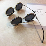 Diamond crystal round sunglasses for women by HSF Marketplace featuring large vintage frames and UV400 protection.