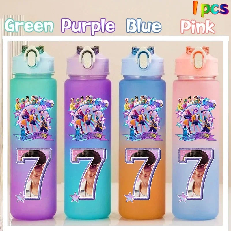 Kpop Demon Hunters gradient color water cup with straw, 750ml K-culture merch by HSF Marketplace