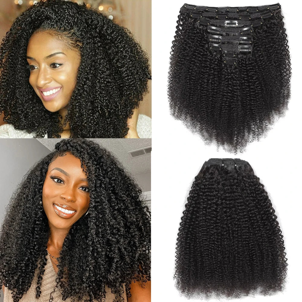 4C kinky curly clip-in human hair extensions for women, full-head Afro curly texture by HSF Marketplace
