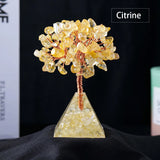 1pc Natural Crystal Tree Ornament Resin Pyramid Base Crystal Crushed Stone Fortune Tree Home Office Decoration Holiday Gift