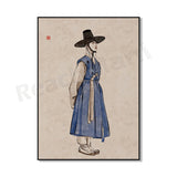 Korean hanbok canvas poster featuring traditional attire for Asian home decor, K-Culture merch by HSF Marketplace