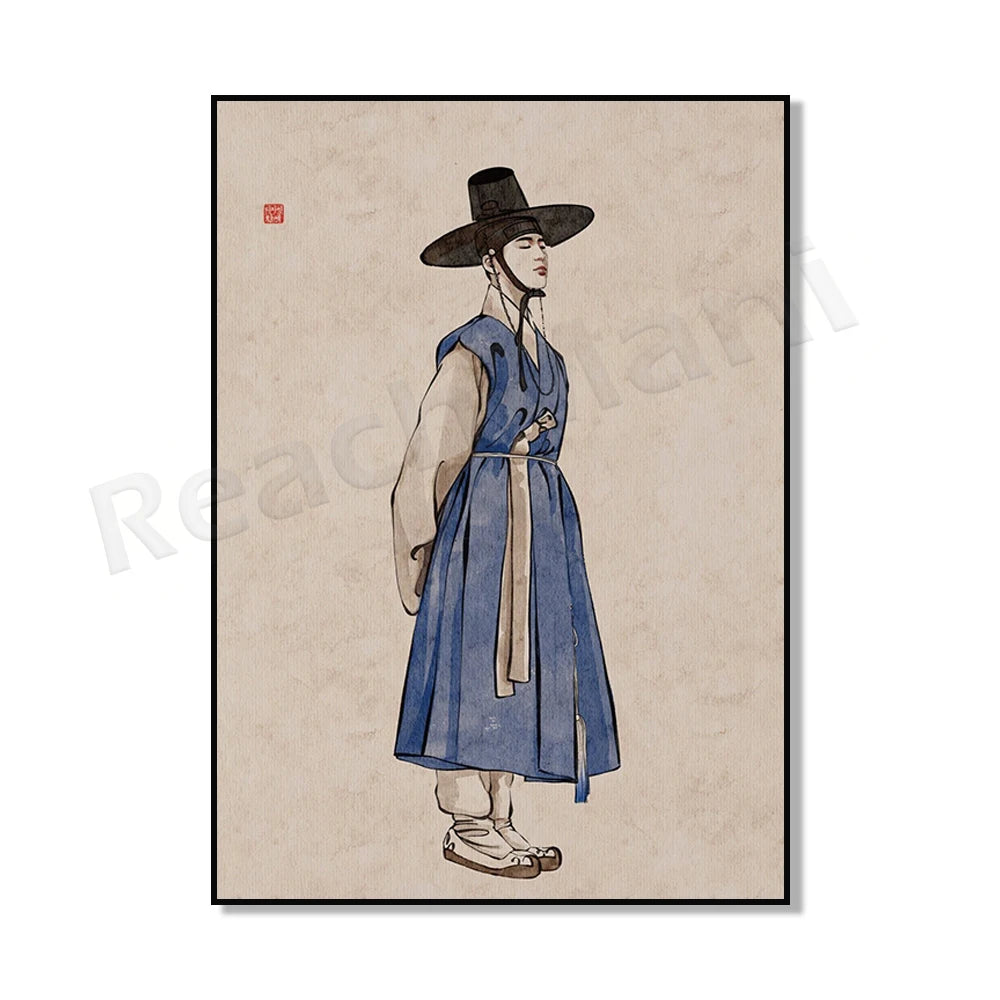 Korean hanbok canvas poster featuring traditional attire for Asian home decor, K-Culture merch by HSF Marketplace