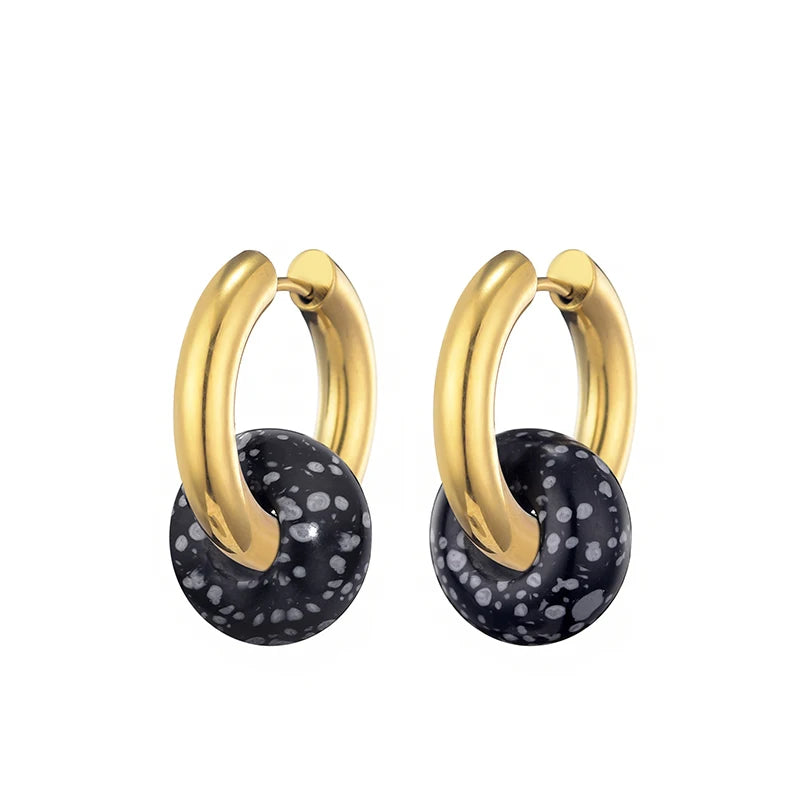 Natural stone turquoise round bead hoop earrings, 3.0mm thick stainless steel jewelry by HSF Marketplace