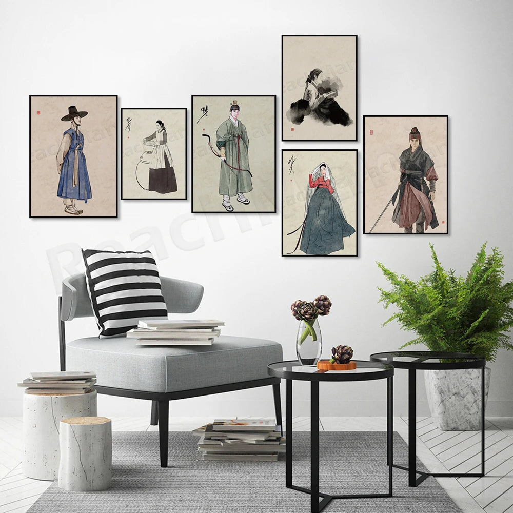 Korean hanbok canvas poster featuring traditional Asian attire, K-Culture home decor by HSF Marketplace