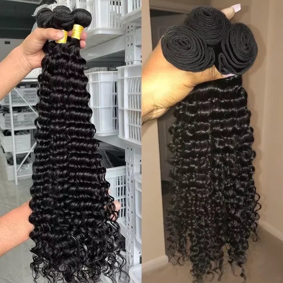 Burmese Hair Weave Bundles With Closure 4x4 5x5 Lace Closure 30 Inch Deep Wave Raw Human Hair Curly Bundles With 13x4 Frontal
