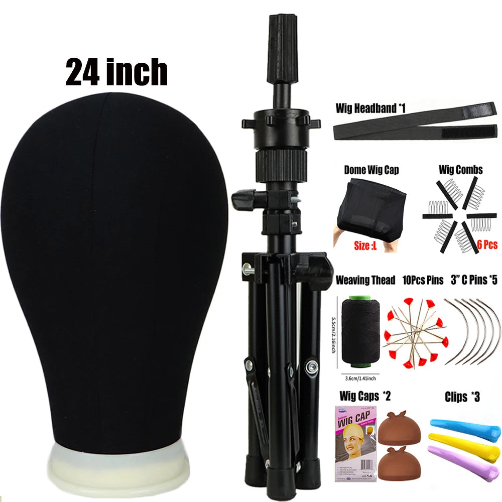Wig Stand Tripod & Canvas Block Wig Head Adjustable Hairdresser Training Head Stand Set For Wig Display Styling Salon Home Used